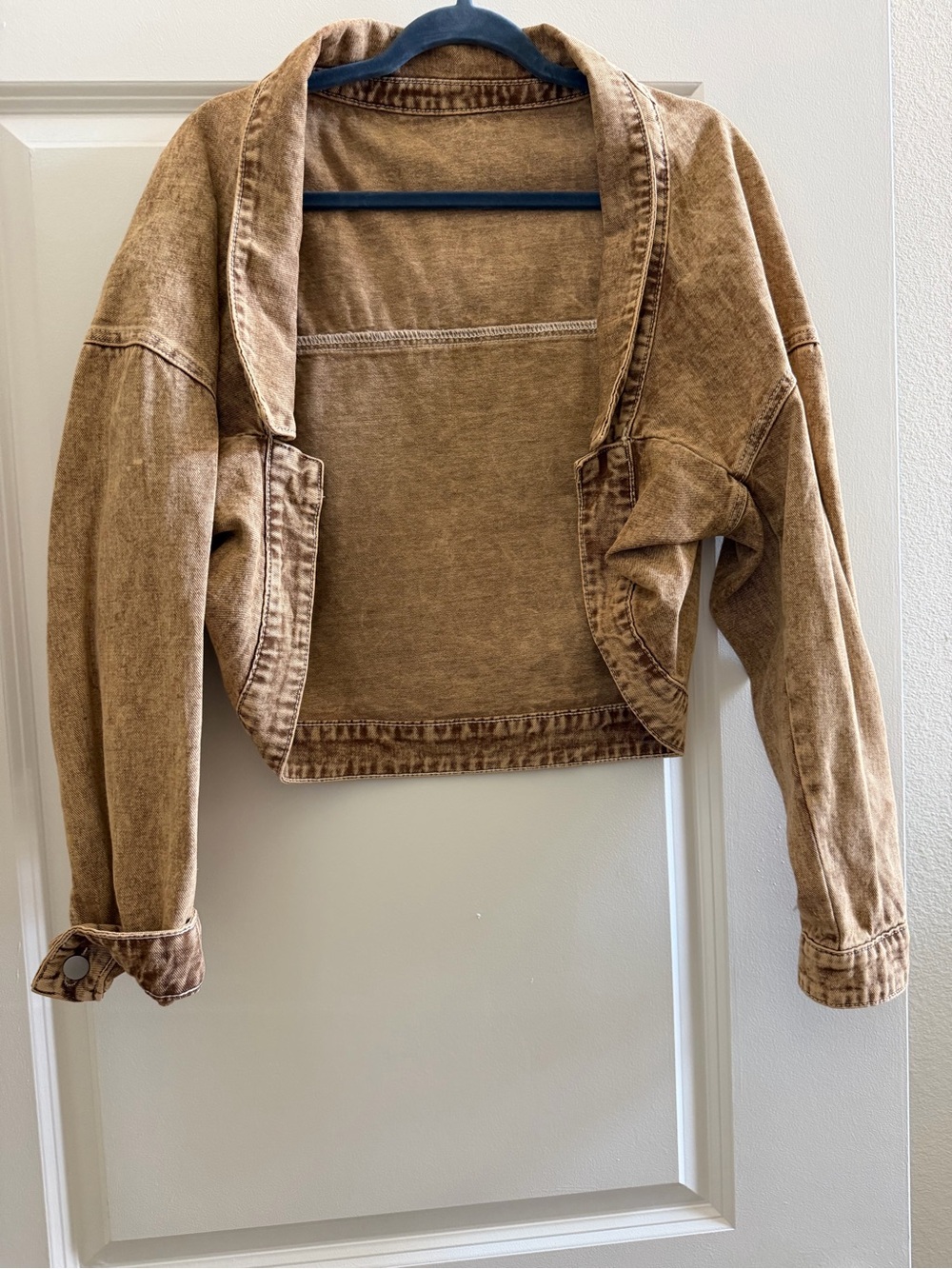 Cropped Brown Denim Wash Women's Crop Jacket